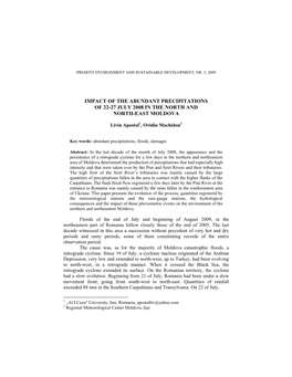 Impact of the Abundant Precipitations of 22-27 July 2008 in the North and North-East Moldova