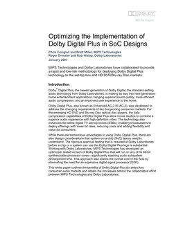 Optimizing the Implementation of Dolby Digital Plus in Soc Designs