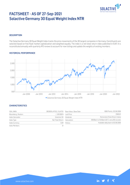 FACTSHEET - AS of 27-Sep-2021 Solactive Germany 30 Equal Weight Index NTR