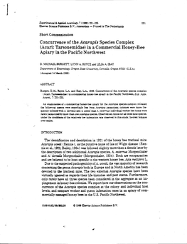 (Acari: Tarsonemidae) in a Commercial Honeybee Apiary in the Pacific Northwest