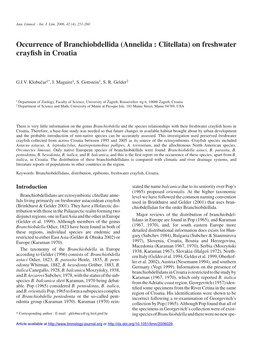 (Annelida : Clitellata) on Freshwater Crayfish in Croatia