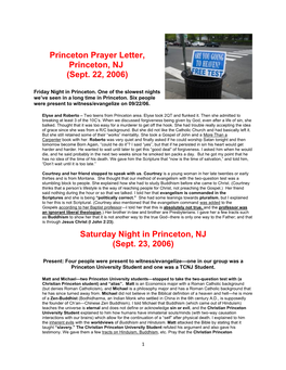 Princeton Prayer Letters Street Evangelism