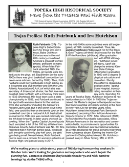 News from the THSHS Paul Fink Room Trojan Profiles: Ruth Fairbank and Ira Hutchison
