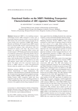 Functional Studies on the MRP1 Multidrug Transporter: Characterization of ABC-Signature Mutant Variants