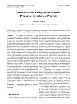 Correction of the Codependent Behavior: Propose a Psychological Program