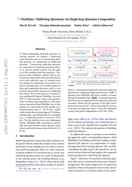 Musique: Multi-Hop Questions Via Single-Hop Question Composition