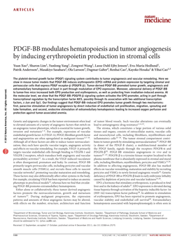 PDGF-BB Modulates Hematopoiesis and Tumor Angiogenesis by Inducing Erythropoietin Production in Stromal Cells