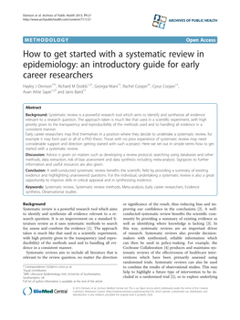 How to Get Started with a Systematic Review in Epidemiology: an Introductory Guide for Early Career Researchers