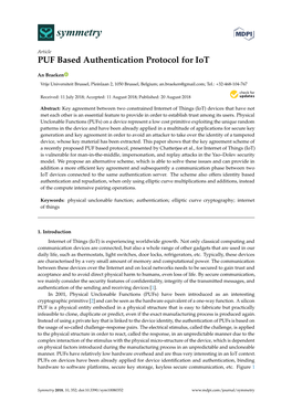 PUF Based Authentication Protocol for Iot