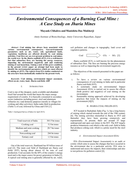 Environmental Consequences of a Burning Coal Mine : a Case Study on Jharia Mines