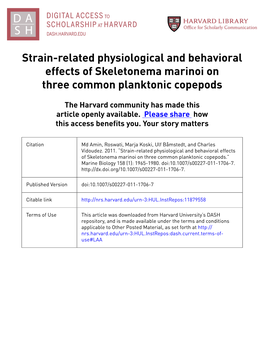 Strain-Related Physiological and Behavioral Effects of Skeletonema Marinoi on Three Common Planktonic Copepods