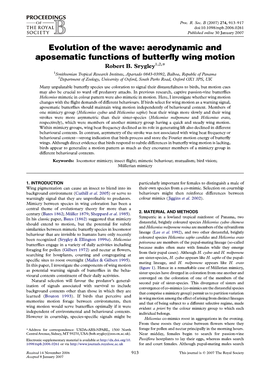 Aerodynamic and Aposematic Functions of Butterfly Wing Motion Robert B