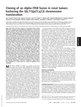 Cloning of an Alpha-TFEB Fusion in Renal Tumors Harboring the T(6;11)(P21;Q13) Chromosome Translocation