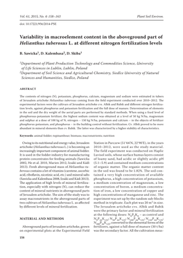 Variability in Macroelement Content in the Aboveground Part of Helianthus Tuberosus L