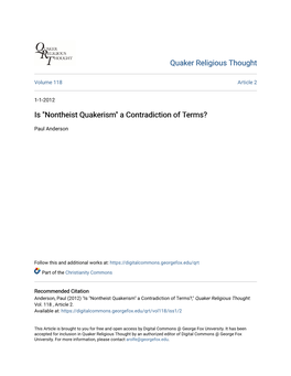 Is "Nontheist Quakerism" a Contradiction of Terms?