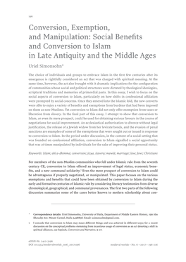 Conversion, Exemption, and Manipulation: Social Benefits and Conversion to Islam in Late Antiquity and the Middle Ages