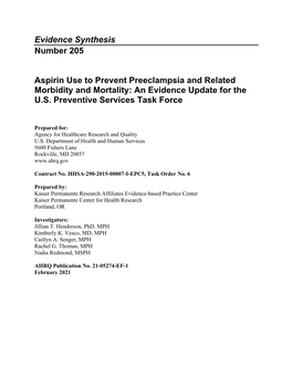 Aspirin Use to Prevent Preeclampsia and Related Morbidity and Mortality: an Evidence Update for the U.S