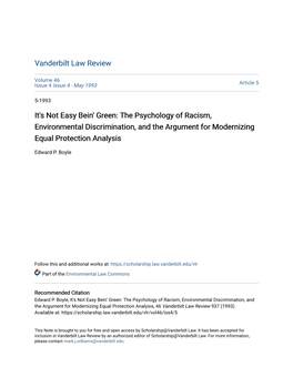 The Psychology of Racism, Environmental Discrimination, and the Argument for Modernizing Equal Protection Analysis