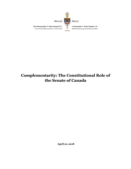 Complementarity: the Constitutional Role of the Senate of Canada