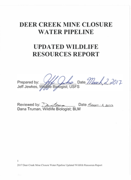 Deer Creek Mine Closure Water Pipeline Updated Wildlife Resources Report Table of Contents