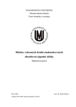 Hlístice Vybraných Druhů Studenokrevných Obratlovců Západní Afriky Diplomová Práce