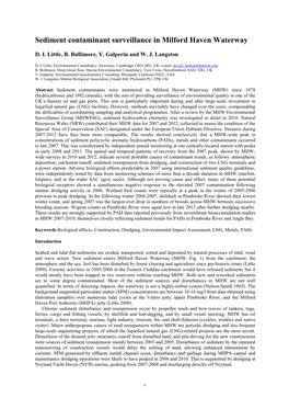 Sediment Contaminant Surveillance in Milford Haven Waterway
