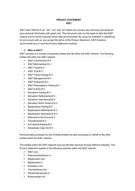 Privacy Statement Id&T Id&T