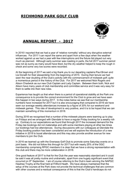 Richmond Park Golf Club Annual Report