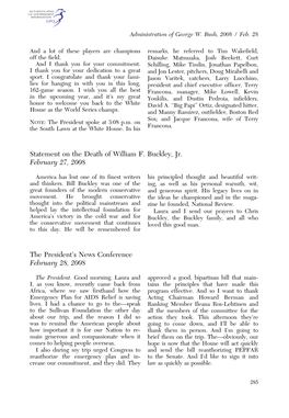 Statement on the Death of William F. Buckley, Jr. February 27, 2008 the President's News Conference February 28, 2008