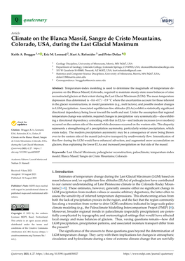 Climate on the Blanca Massif, Sangre De Cristo Mountains, Colorado, USA, During the Last Glacial Maximum