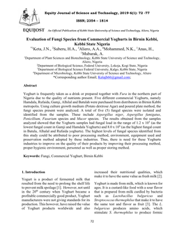 Evaluation of Fungi Species from Commercial Yoghurts in Birnin