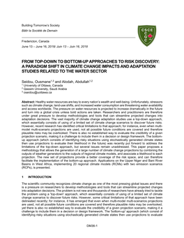 A Paradigm Shift in Climate Change Impacts and Adaptation Studies Related to the Water Sector