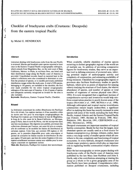 Checklist of Brachyuran Crabs (Crustacea: Decapoda) from the Eastern Tropical Pacific by Michel E