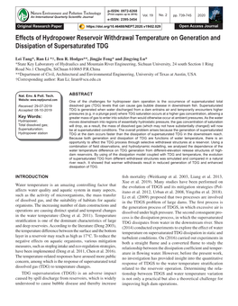 Effects of Hydropower Reservoir Withdrawal Temperature on Generation and Dissipation of Supersaturated TDG