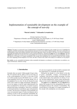 Implementation of Sustainable Development on the Example of the Concept of Eco-City