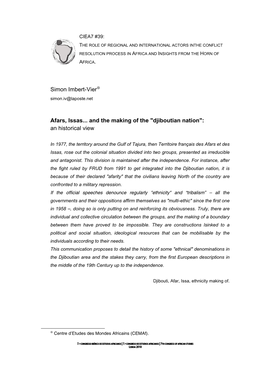 Simon Imbert-Vier Afars, Issas... and the Making of the "Djiboutian Nation