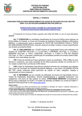 Estado Do Paraná Polícia Militar Diretoria De Pessoal Centro De Recrutamento E Seleção