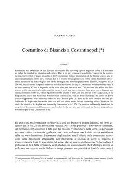 Costantino Da Bisanzio a Costantinopoli(*)1