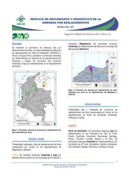 SERVICIO DE SEGUIMIENTO Y PRONÓSTICO DE LA AMENAZA POR DESLIZAMIENTOS Boletín No