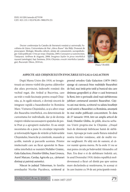 Dialogica Nr. 3, 2020 E-ISSN 1857-2537 79 Nești Dunărene Se Uniseră Pentru Totdeauna În Și Îndeosebi Chișinăul Aveau, Pentru Mine, Un România De Azi...” [1, P