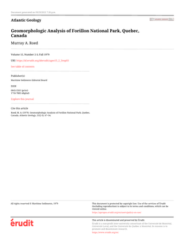 Geomorphologic Analysis of Forillon National Park, Quebec, Canada Murray A