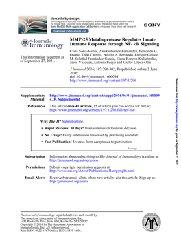 MMP-25 Metalloprotease Regulates Innate Immune Response Through NF- Κb Signaling Clara Soria-Valles, Ana Gutiérrez-Fernández, Fernando G