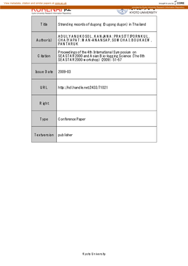 Title Stranding Records of Dugong (Dugong Dugon) in Thailand Author