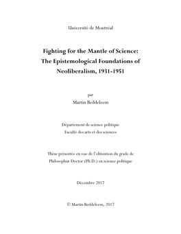 Fighting for the Mantle of Science: the Epistemological Foundations of Neoliberalism, 1931-1951