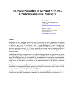 Emergent Properties of Terrorist Networks, Percolation and Social Narrative