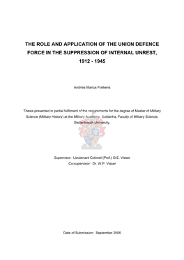 The Role and Application of the Union Defence Force in the Suppression of Internal Unrest, 1912 - 1945