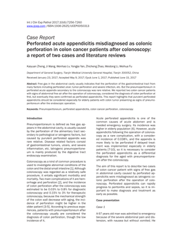 Case Report Perforated Acute Appendicitis Misdiagnosed As Colonic Perforation in Colon Cancer Patients After Colonoscopy: a Report of Two Cases and Literature Reviews