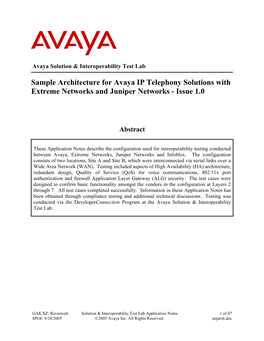 Sample Architecture for Avaya IP Telephony Solutions with Extreme Networks and Juniper Networks - Issue 1.0