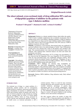 IJBCP International Journal of Basic & Clinical Pharmacology the Observational, Cross-Sectional Study of Drug Utilization