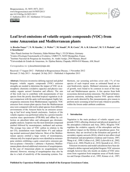 Leaf Level Emissions of Volatile Organic Compounds (VOC)